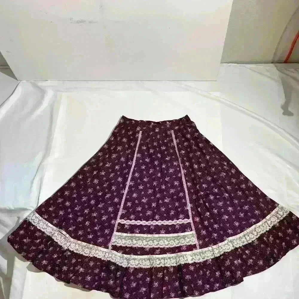 Vintage Gunne Sax 1970s Womens Floral Lace Prairie Calico Cottagecore Skirt 13 - Picture 6 of 16